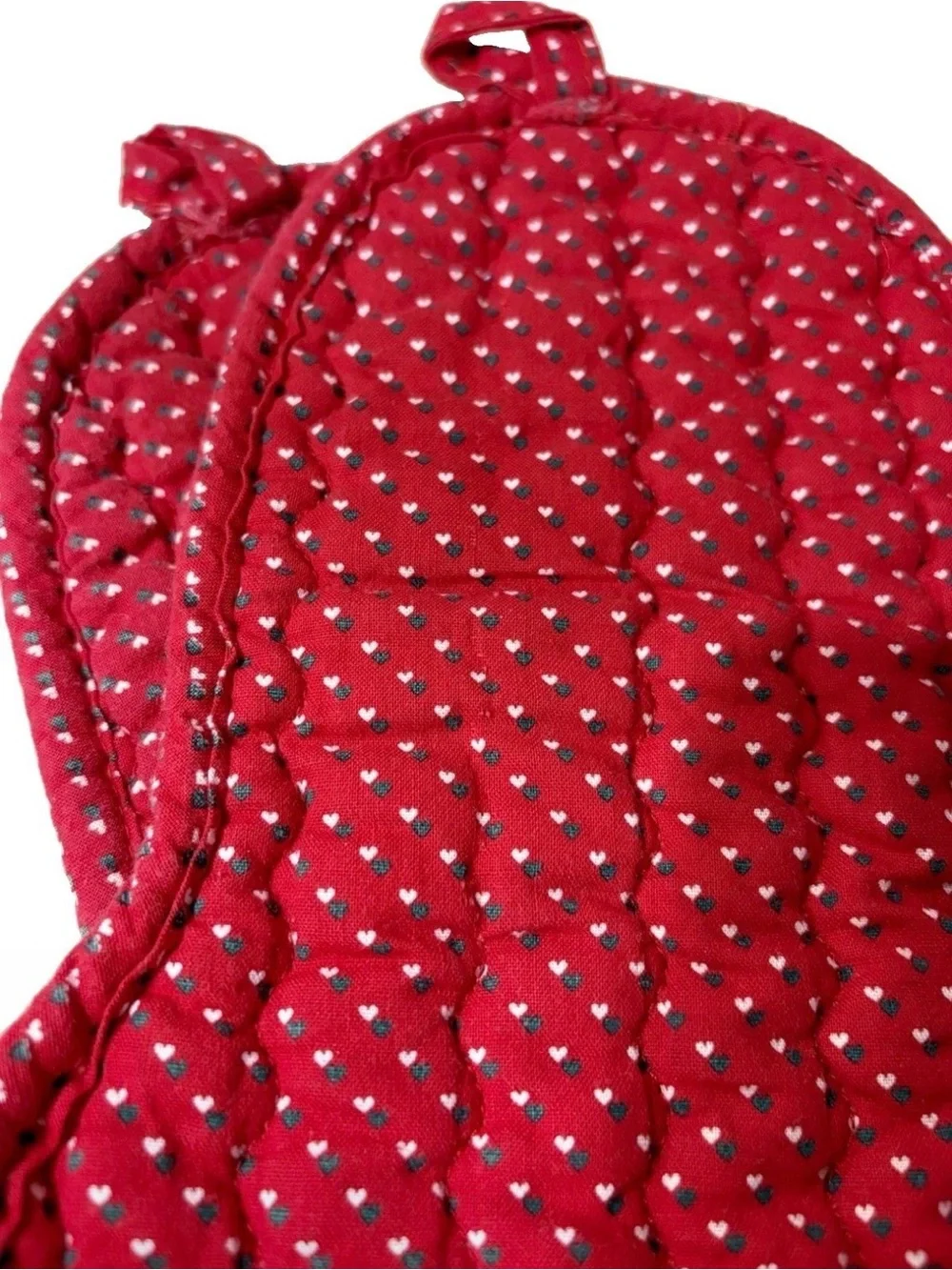Vintage 80s-90s Holiday Bear Oven Mitt Pair - Red and Cream